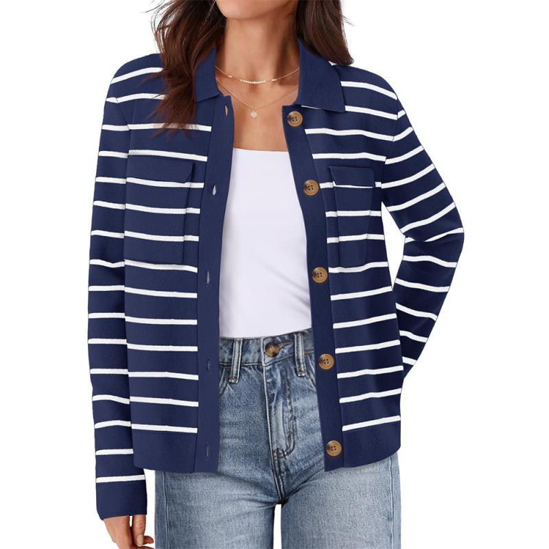 Jumpers & Cardigans |  Womens Ellie Cotton Wool Knitted Jacket Ivory Navy Clothing Ivory Navy