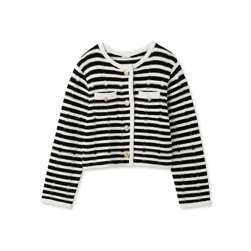 Jumpers & Cardigans |  Womens Milly Cotton Knitted Jacket Navy Warm Ivory Clothing Jumpers & Cardigans